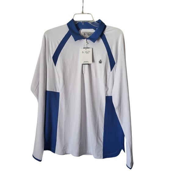 Penguin Blue White 1/4 zip Moisture Wicking Performance Long Sleeve Shirt XL NEW - Picture 1 of 5